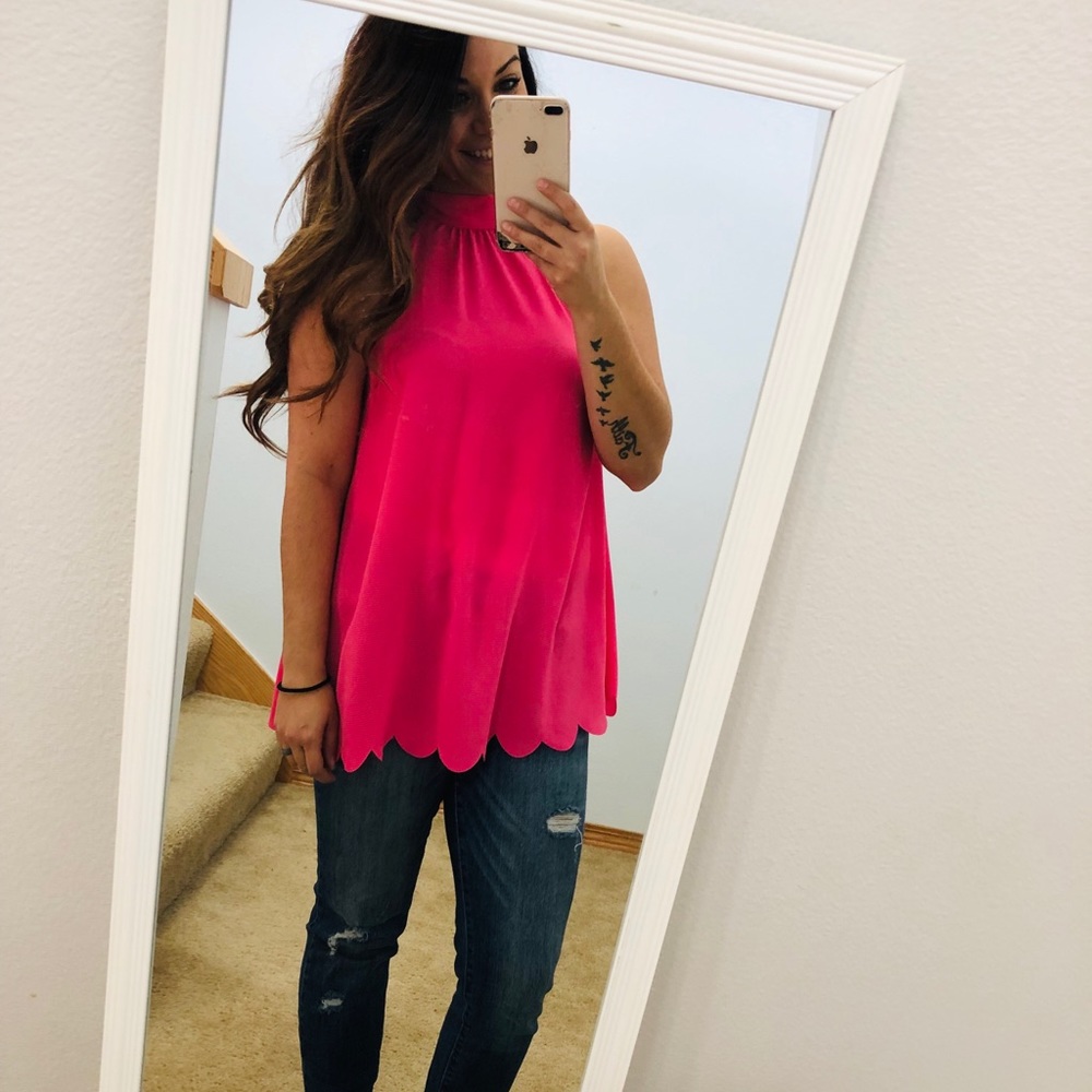 Hot pink scallop halter top